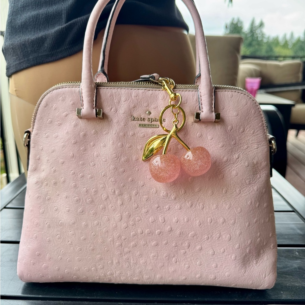 Pink Cherry Bag Charm Gold large